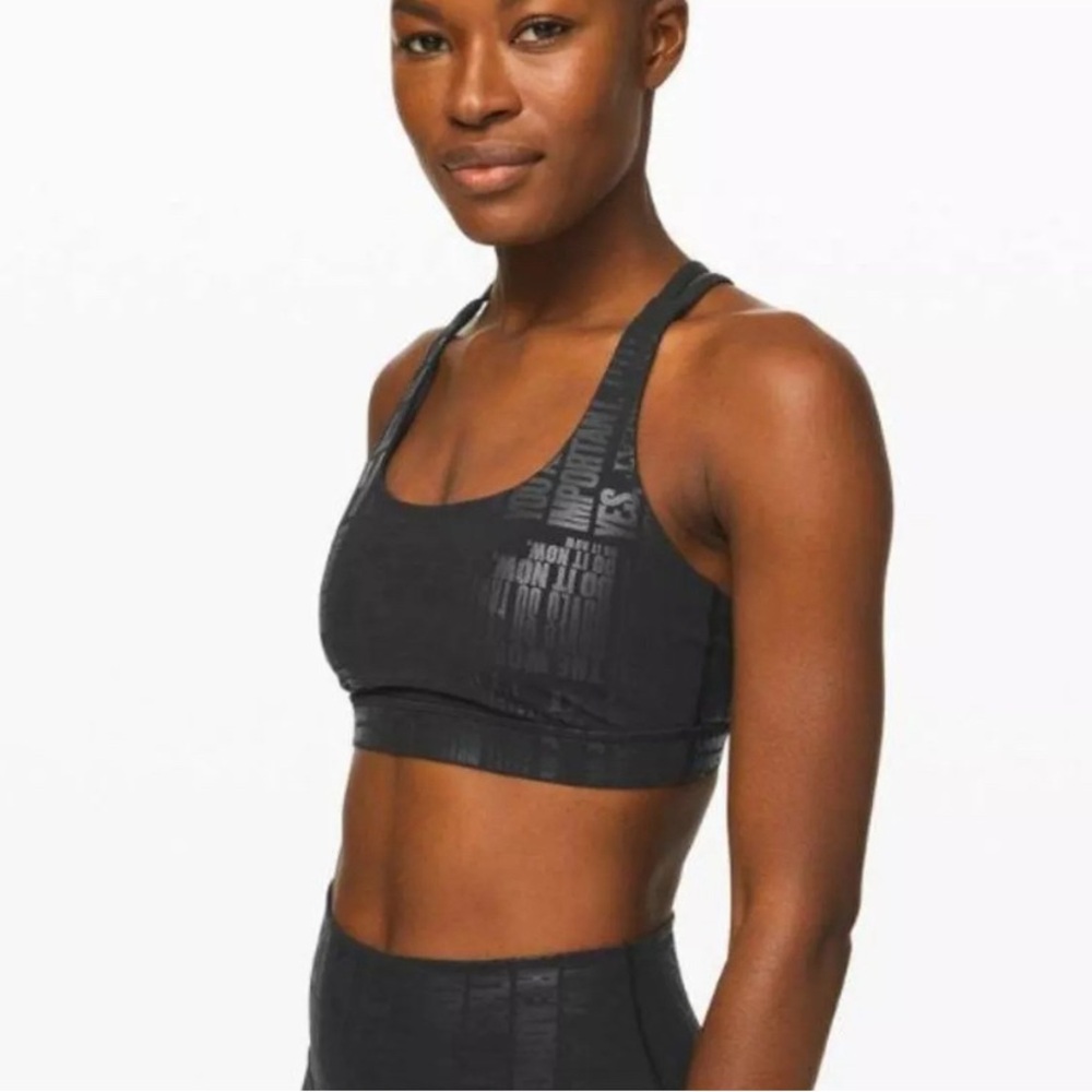 Lululemon Energy Bra 20YR Manifesto Print Foil Black